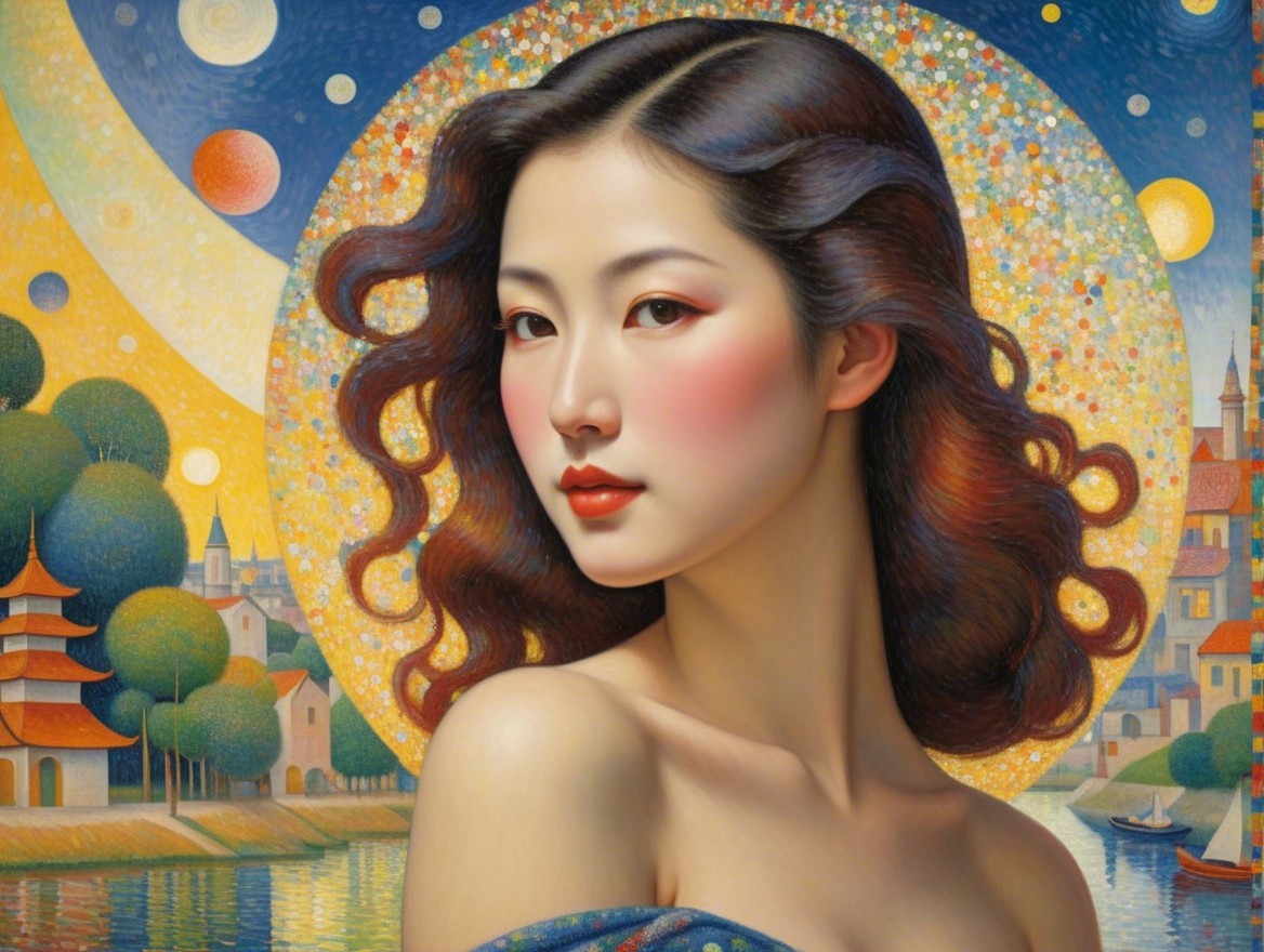 Portrait of a Young Woman with Dreamlike Background