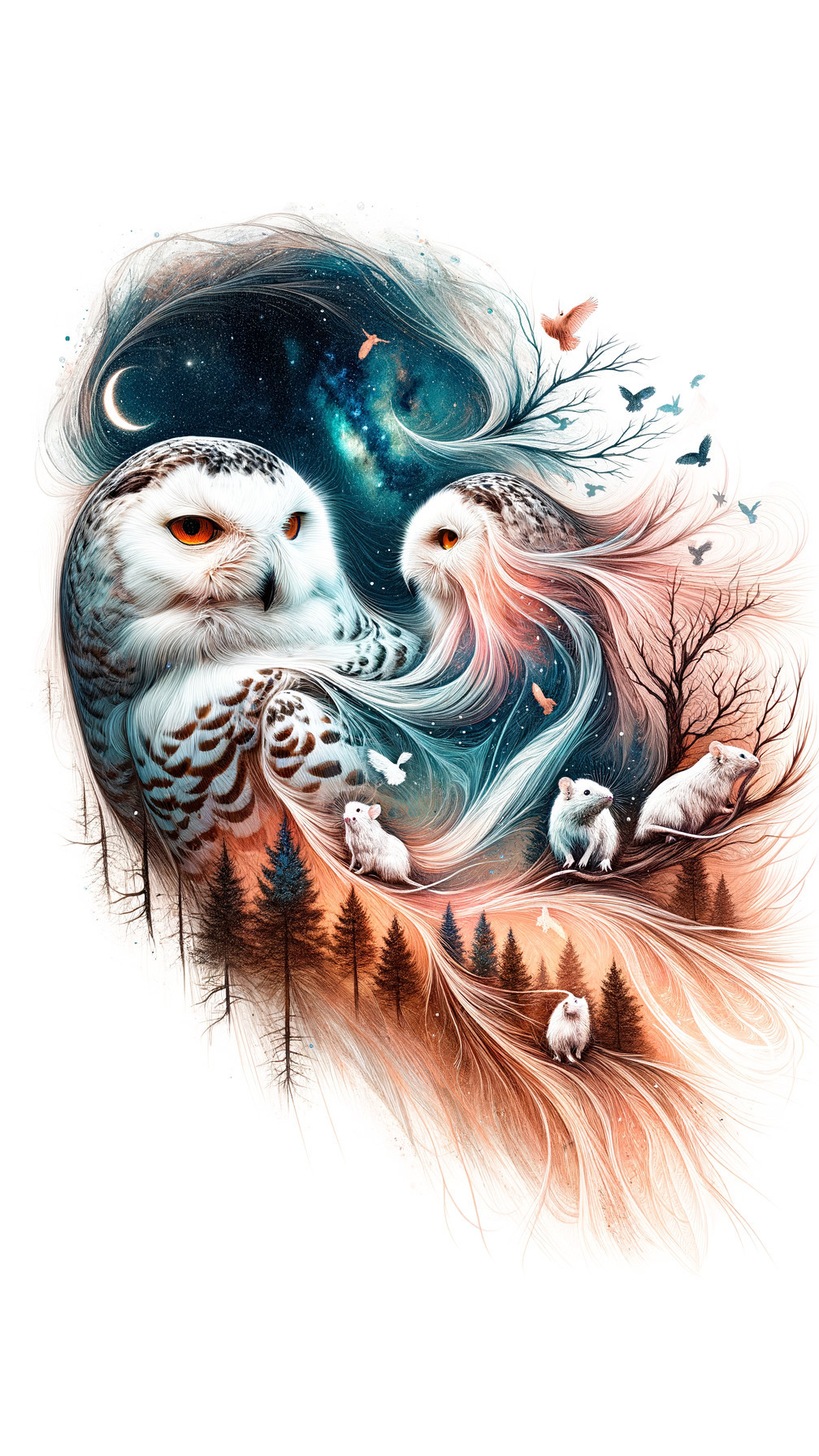 Magical Night Scene with Owls and Woodland Creatures