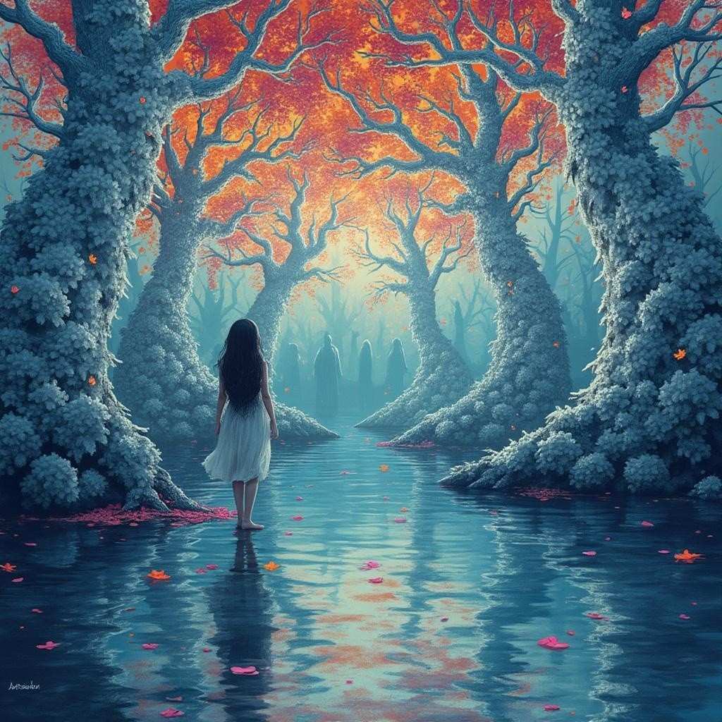 Girl in White Dress Walking Through Enchanted Forest