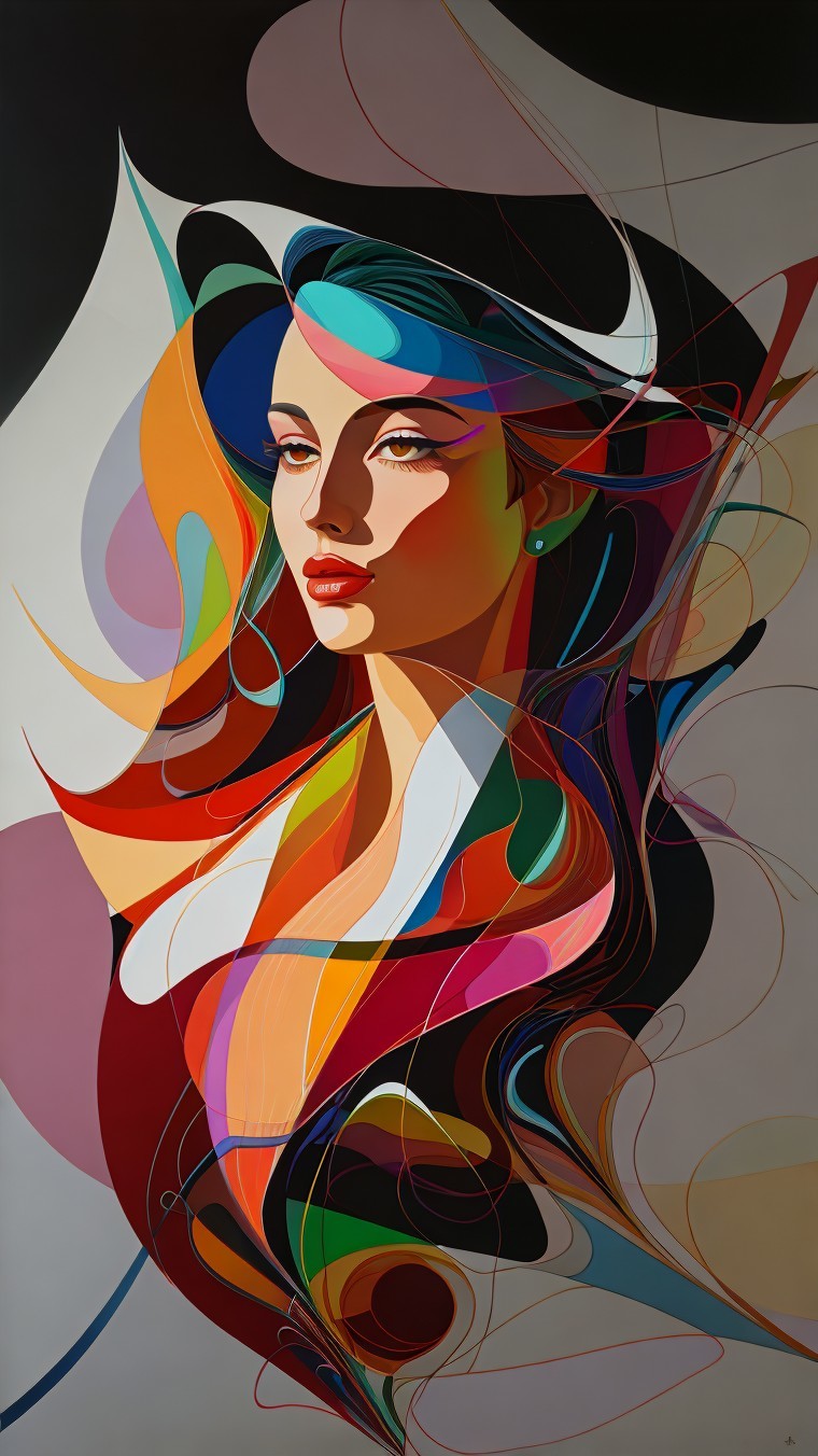Vibrant Portrait of Woman with Abstract Colorful Hair