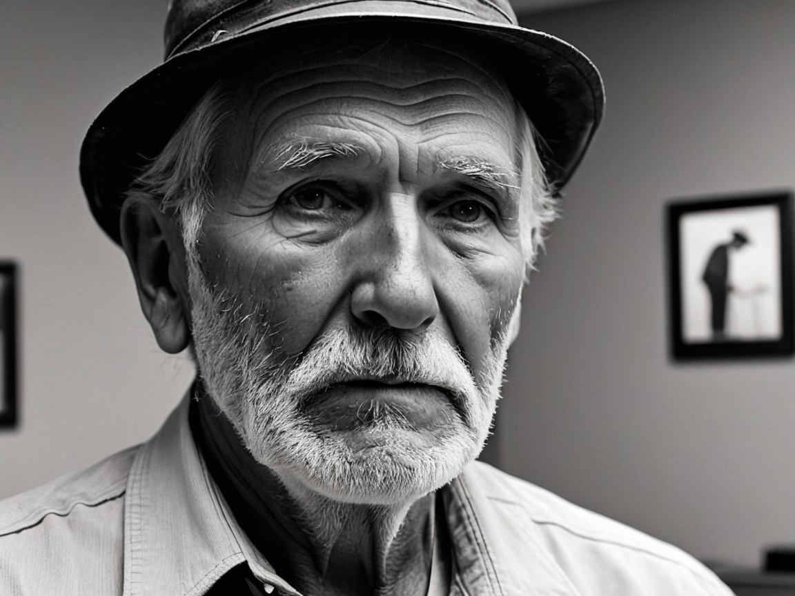 Weathered Man in Contemplative Vintage Setting