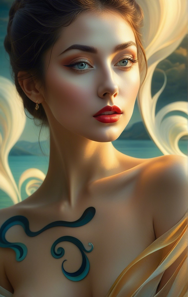 Portrait of a woman with blue eyes and dark hair
