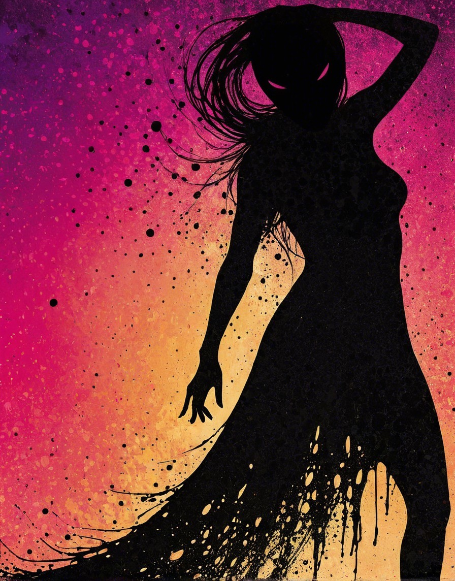 Silhouette of a Woman Against Vibrant Gradient Background