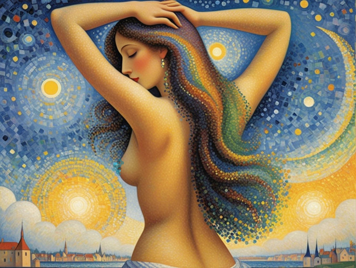 Sensuous Female Figure with Celestial Background