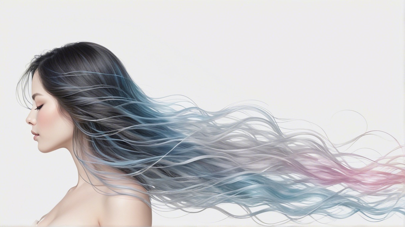 Young woman with vibrant, flowing multicolored hair