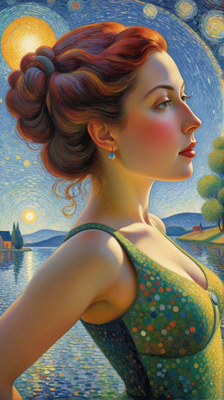 Side Profile of Woman in Green Dress Against Landscape