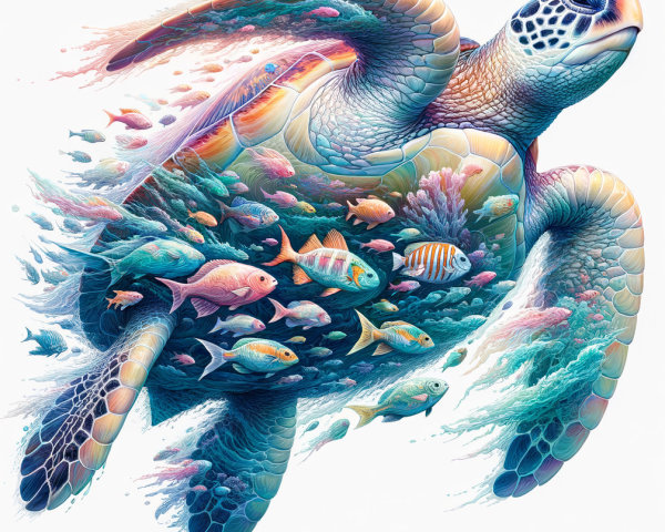 Vibrant Sea Turtle in Colorful Underwater Scene