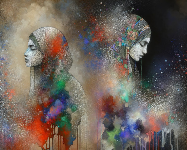 Stylized Women Profiles with Vibrant Patterns and Colors