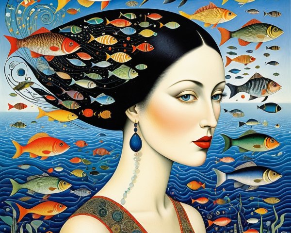 Surreal Artwork of Woman Merging with Underwater Scene