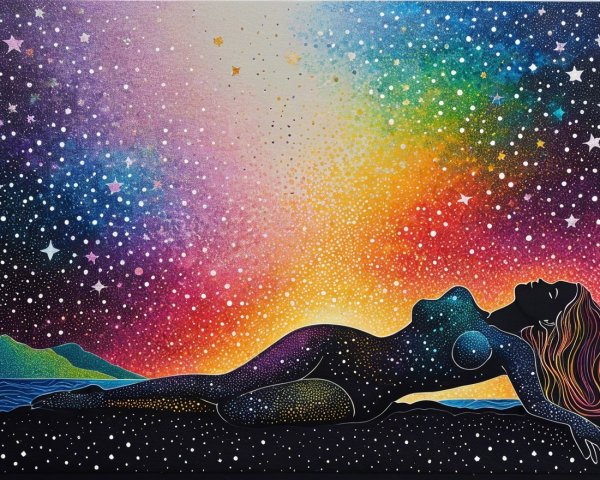 Silhouetted Woman Against Cosmic Background Art