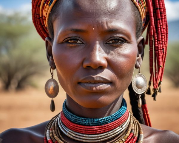 Close-up of a woman with dark skin and vibrant jewelry