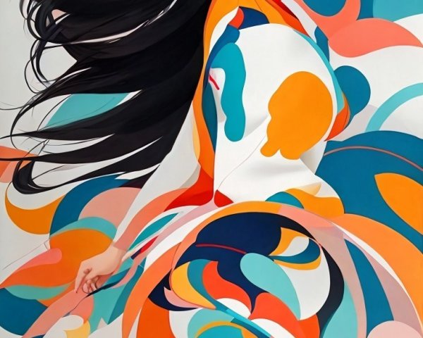 Abstract Portrait of a Young Woman in Vibrant Dress