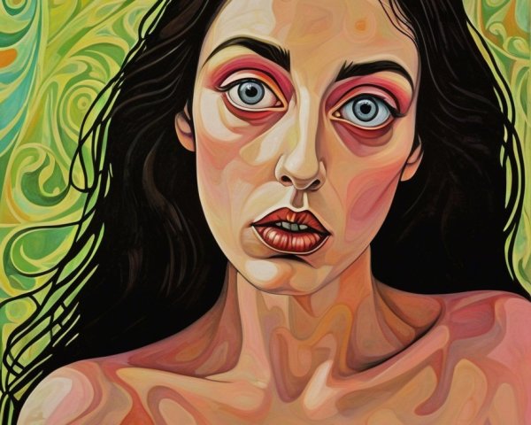 Portrait of a Woman with Dark Hair and Blue Eyes