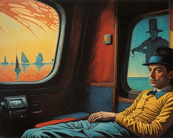 Contemplative Man in Cabin with Seascape View
