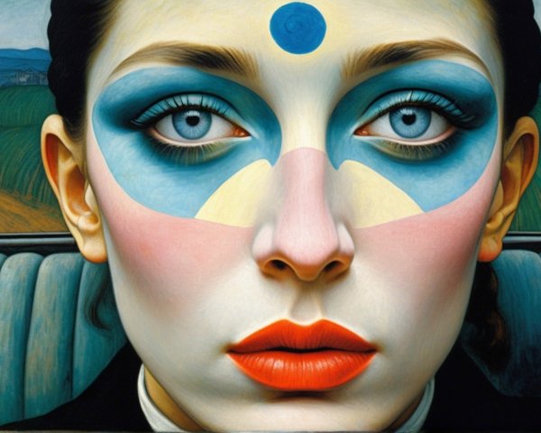 Close-Up Portrait of Woman with Colorful Face Painting