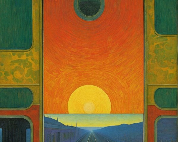 Train Window View of Vibrant Sunset Landscape