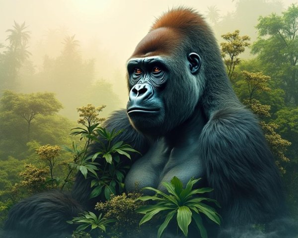 Majestic Gorilla in Lush Green Foliage Setting