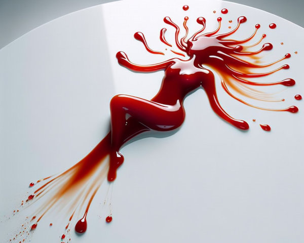Abstract Red Liquid Human Figure with Flowing Hair