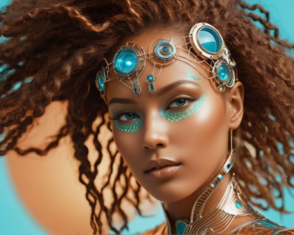 Futuristic Makeup and Accessories with Vibrant Background