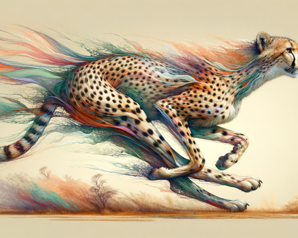 Cheetah in Motion with Colorful Abstract Streaks