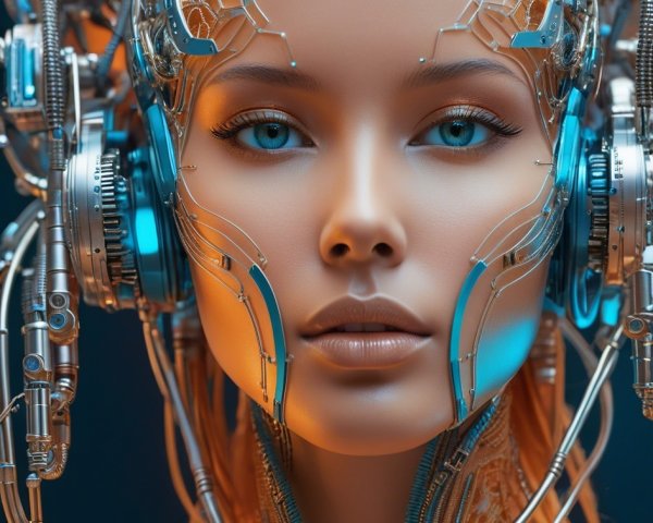 Humanoid Cyborg Headshot with Realistic Features