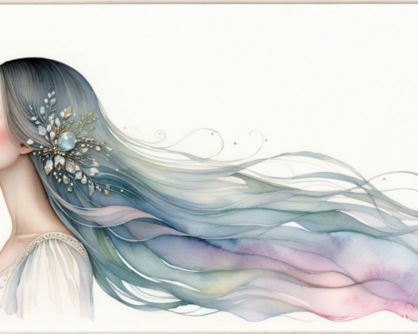 Ethereal Illustration of a Woman with Colorful Hair