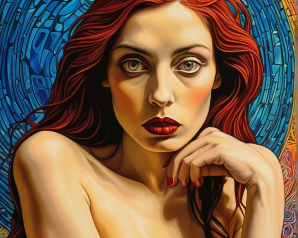 Portrait of a Woman with Red Hair and Vivid Background