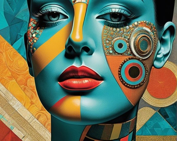 Portrait of a woman with abstract colorful face art