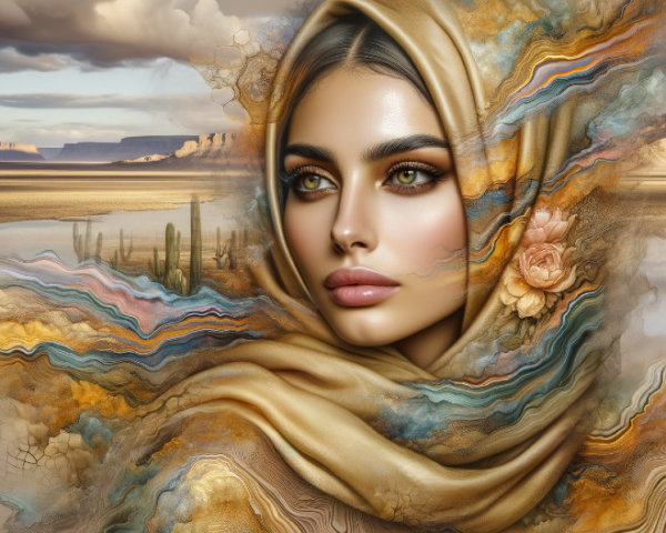 Portrait of a Woman in a Desert Landscape with Nature