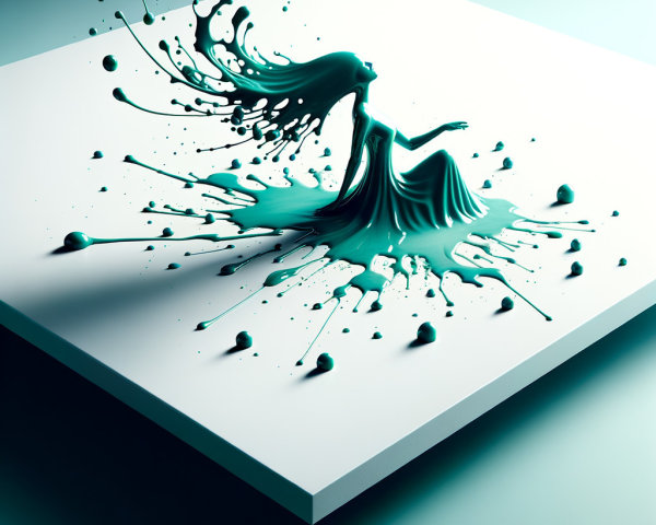 Teal Sculpture of Woman in Dynamic Mid-Movement