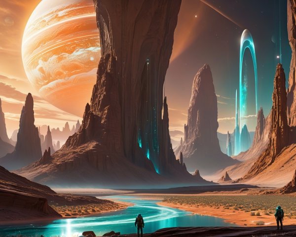 Alien Landscape with Rocky Formations and River