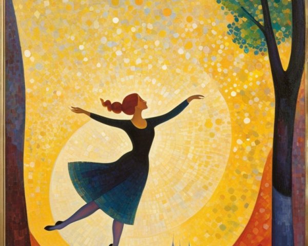 Colorful Dancer Silhouette Against Bright Yellow Background