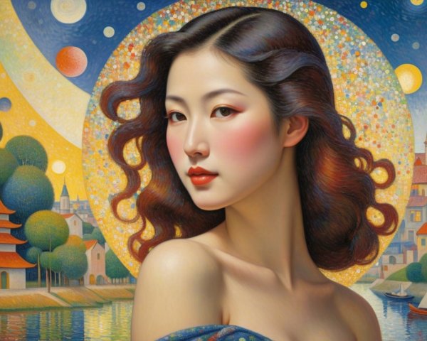 Portrait of a Young Woman with Dreamlike Background