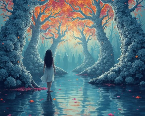 Girl in White Dress Walking Through Enchanted Forest
