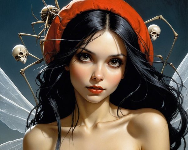 Mystical Figure with Ethereal Beauty and Dark Elements
