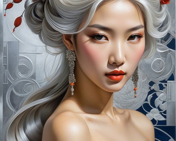 Woman with White Hair and Floral Adornments