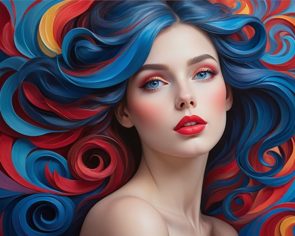 Portrait of a Woman with Colorful Hair and Expression