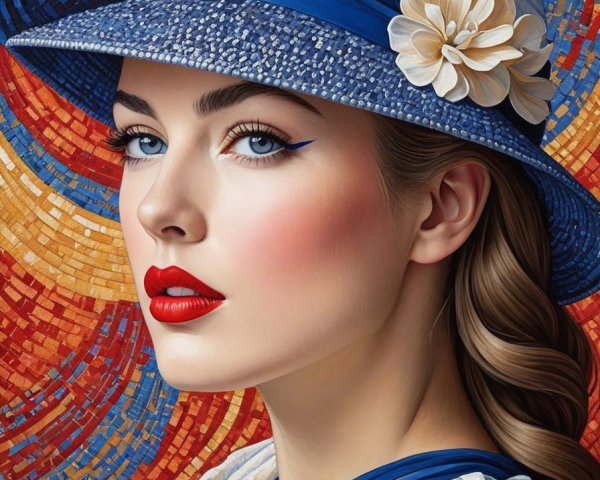 Portrait of a Young Woman in Elegant Hat and Makeup