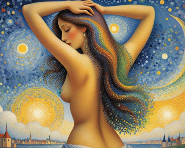 Sensuous Female Figure with Celestial Background