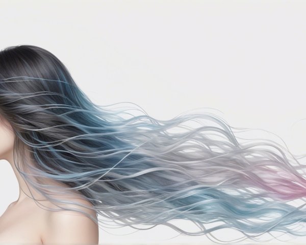 Young woman with vibrant, flowing multicolored hair