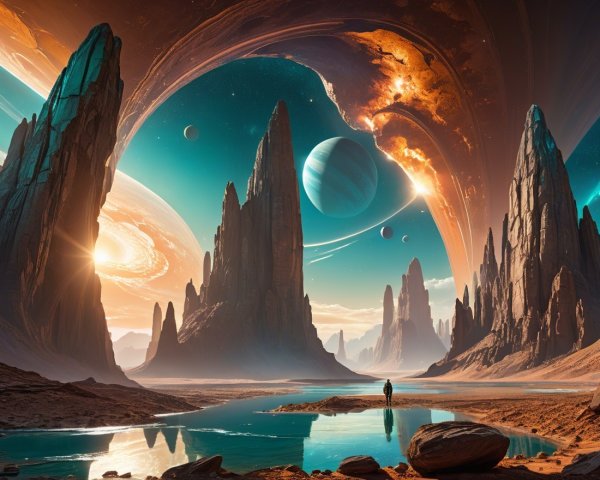 Surreal Alien Landscape with Towering Rock Formations