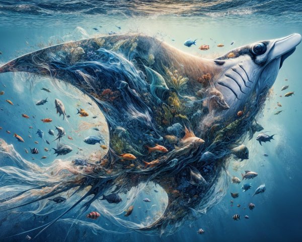 Ethereal Manta Ray in a Vibrant Underwater Scene