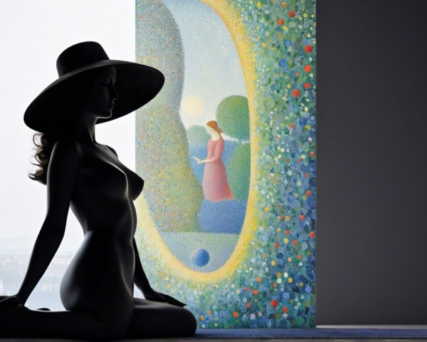 Silhouette of a Woman in a Serene Setting with Mural