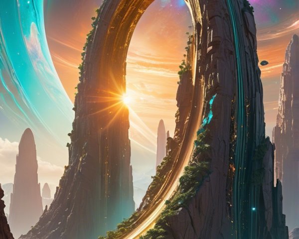 Otherworldly Landscape with Cosmic Arch and Figure