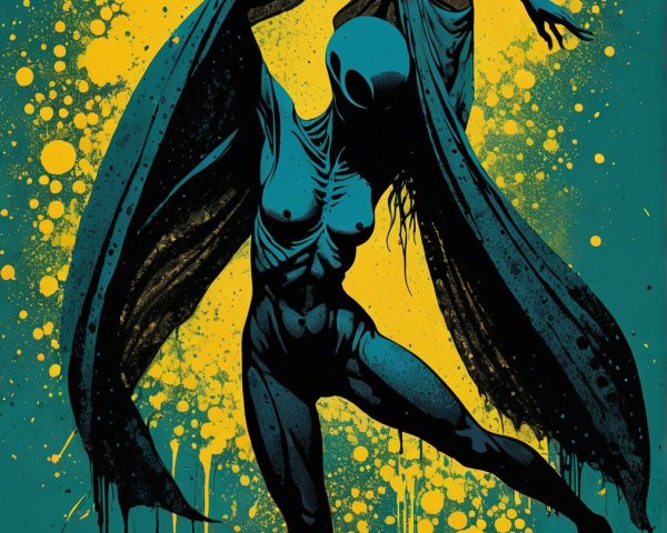 Haunting Figure with Elongated Head and Flowing Fabric