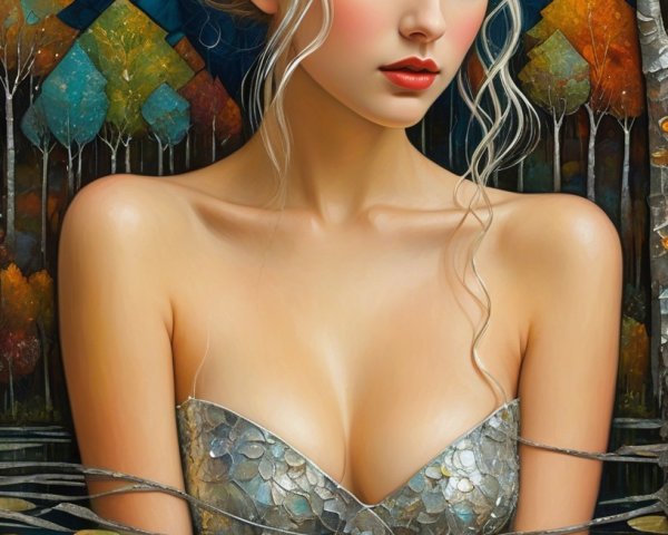 Stained Glass Painting of Young Woman in Water