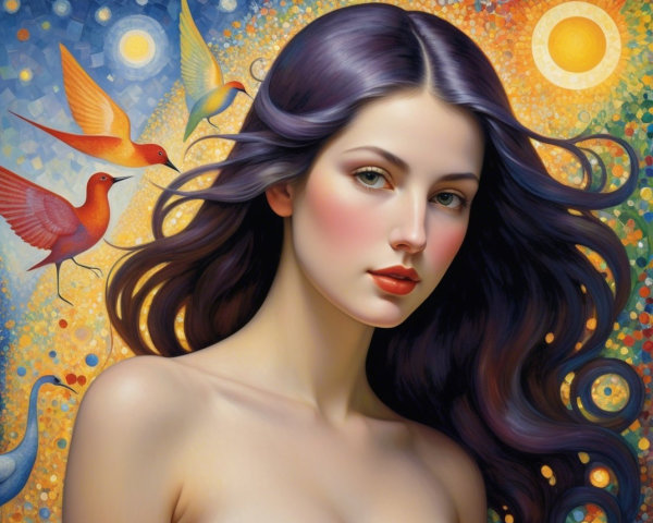 Luminous Portrait of a Young Woman with Vibrant Background