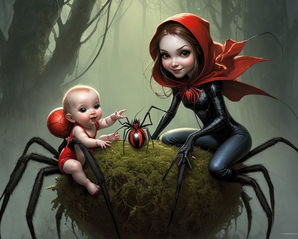 Young Girl and Baby in Mystical Forest Setting