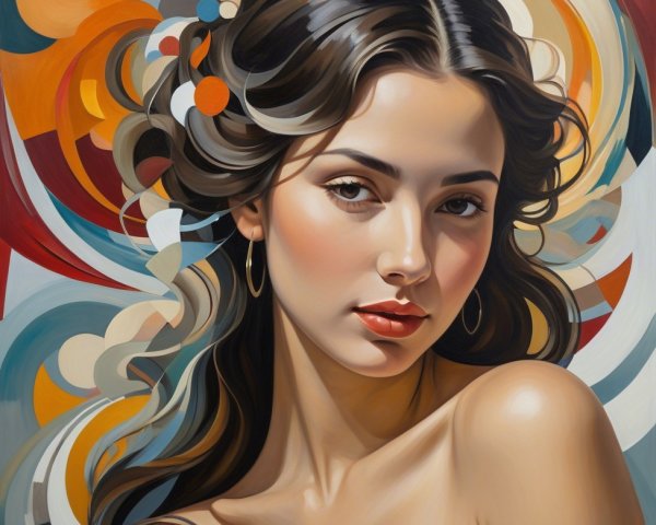 Portrait of a Young Woman with Abstract Background