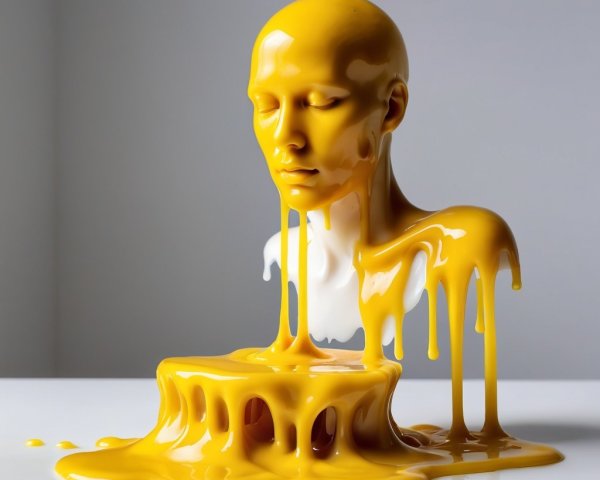 Sculptural Bust with Yellow Dripping Paint Texture